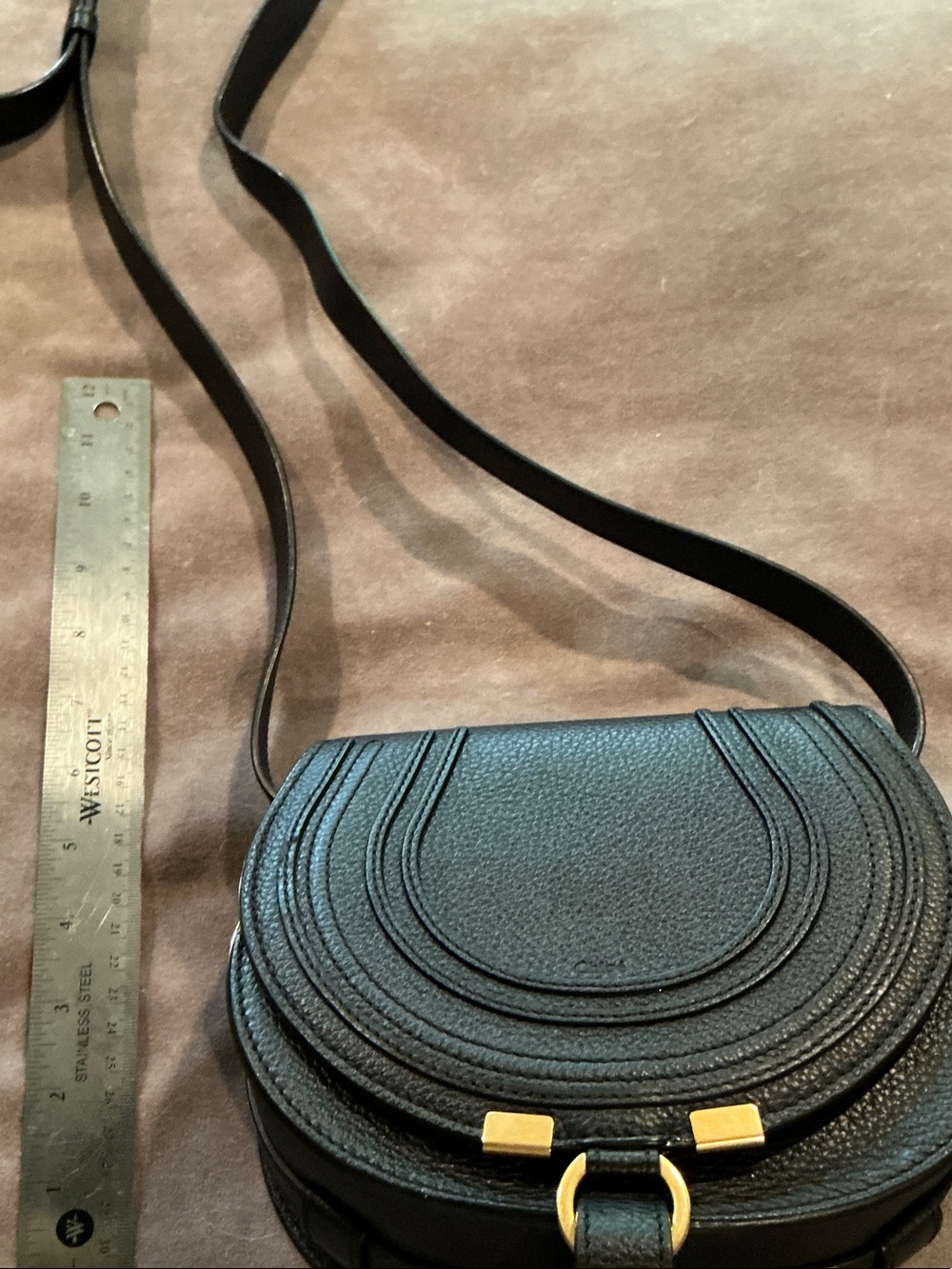 Black Leather Saddle Crossbody Bag - Unbranded